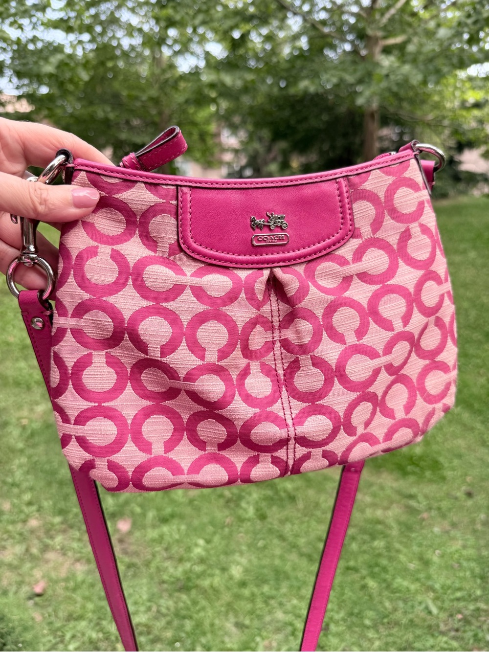 Coach Madison Signature Op Art Shantung Pink Crossbody Rare